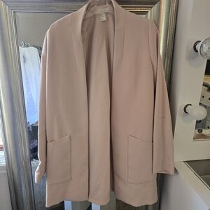H&M Light Pink Collarless Open Front Blazer Jacket Size 10